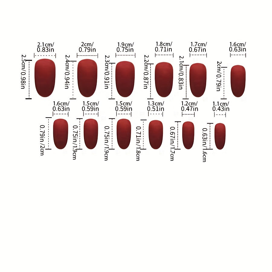 24pcs/set Red Flower Press On Nails, Glitter Medium-length Almond.