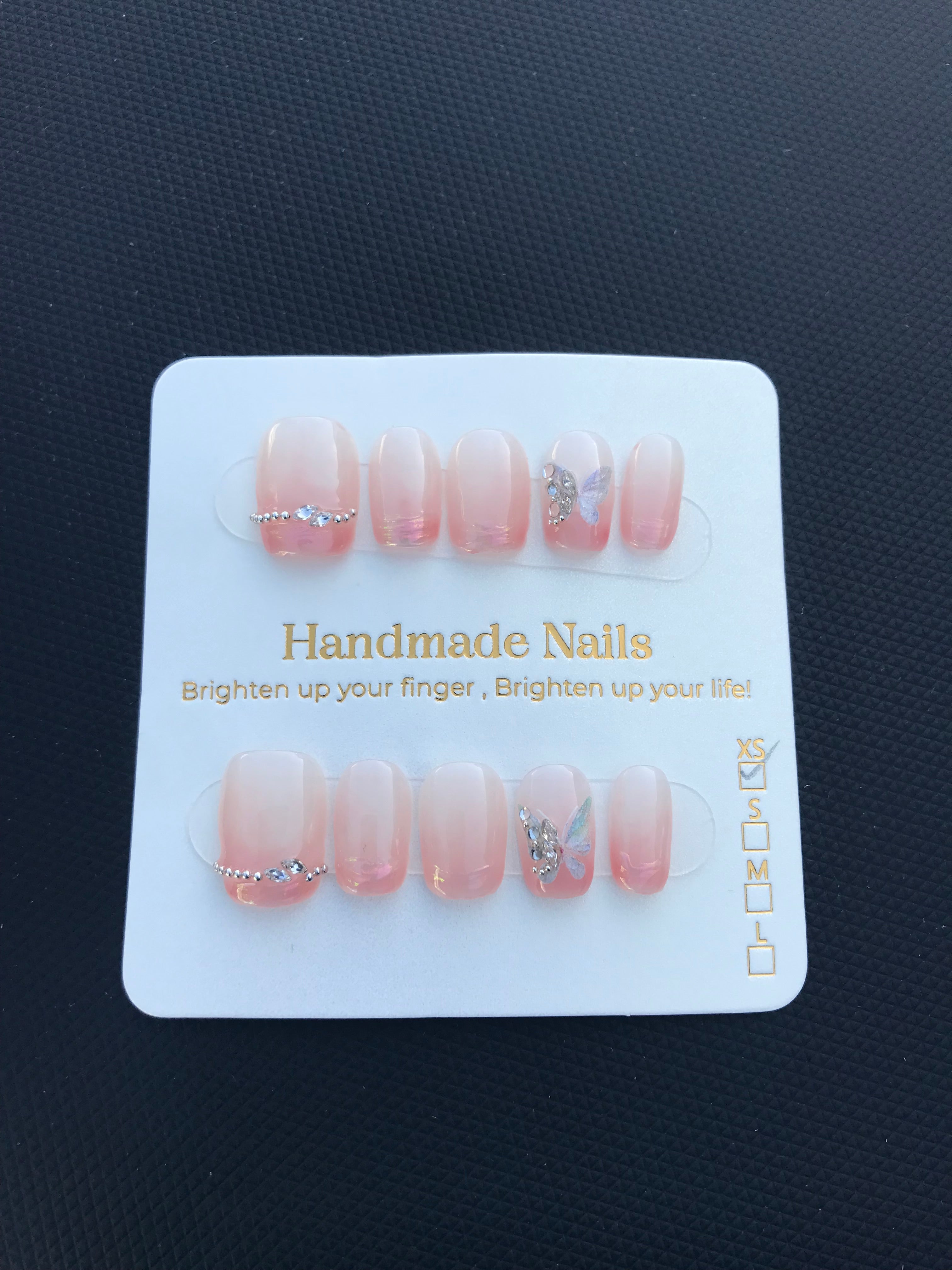 Butterfly stoned peachy press on nails