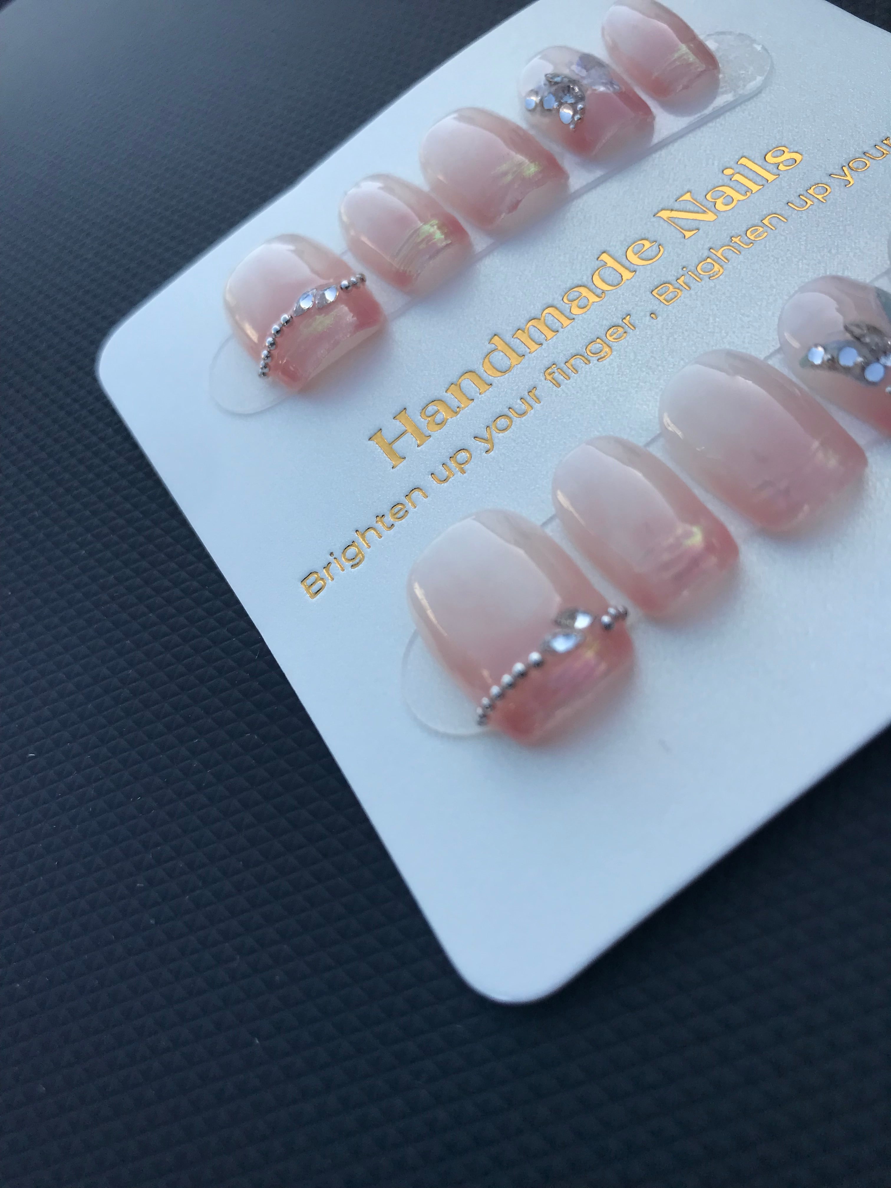 Butterfly stoned peachy press on nails