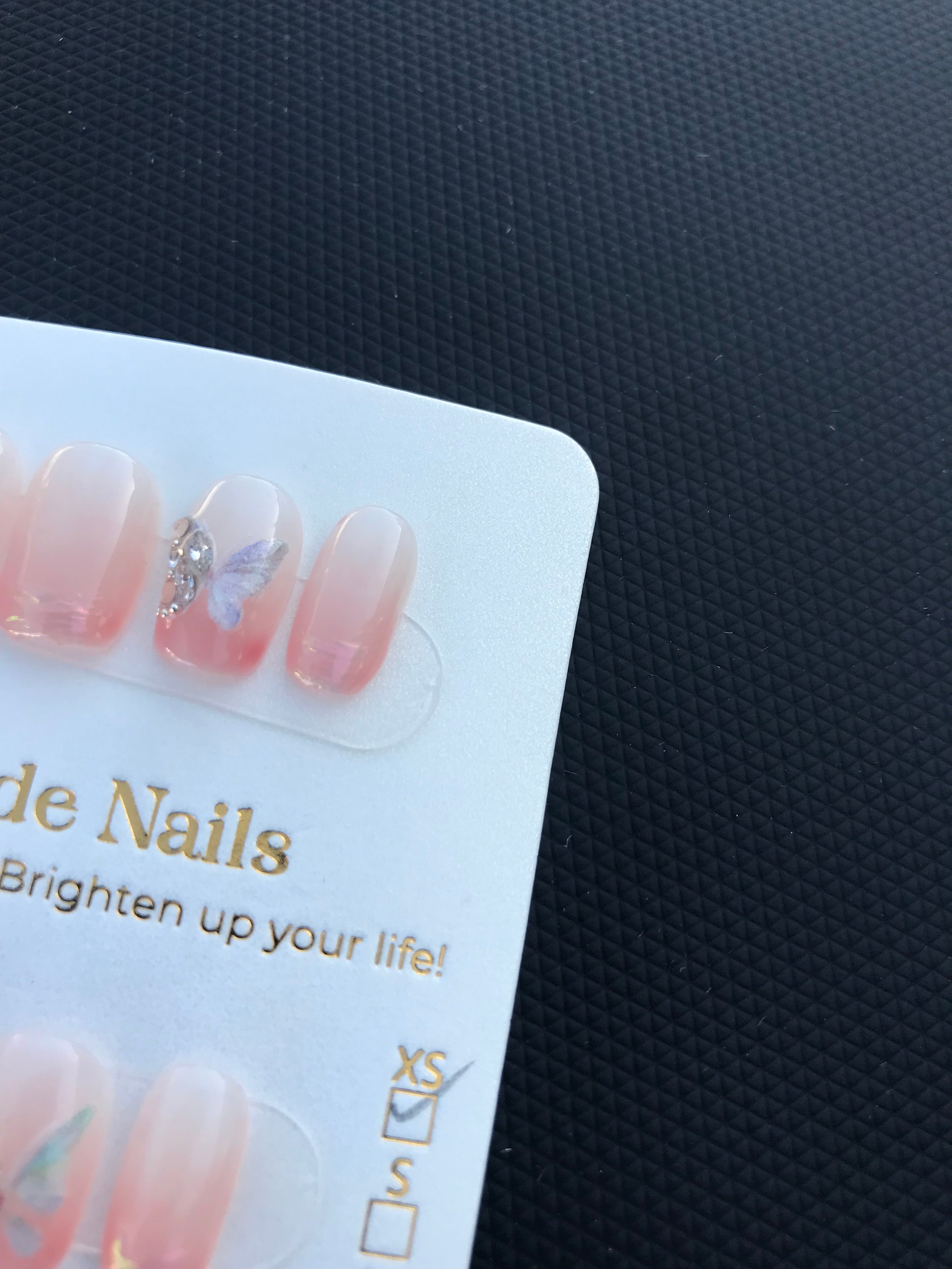 Butterfly stoned peachy press on nails