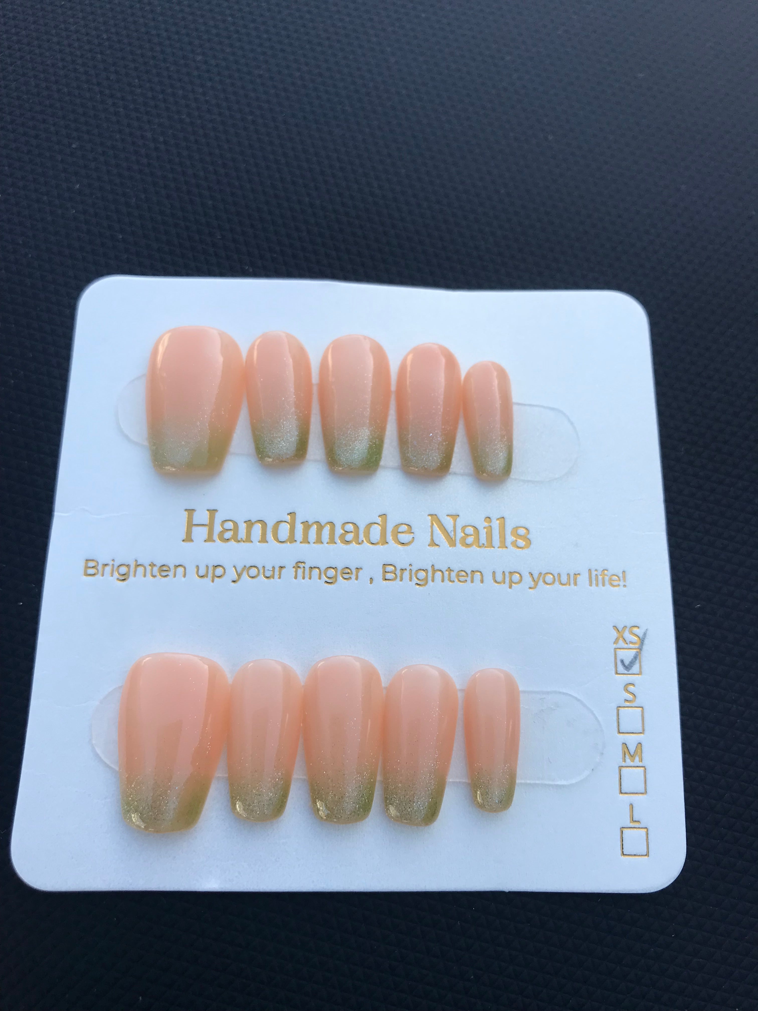 Green and peach ombré press on nails