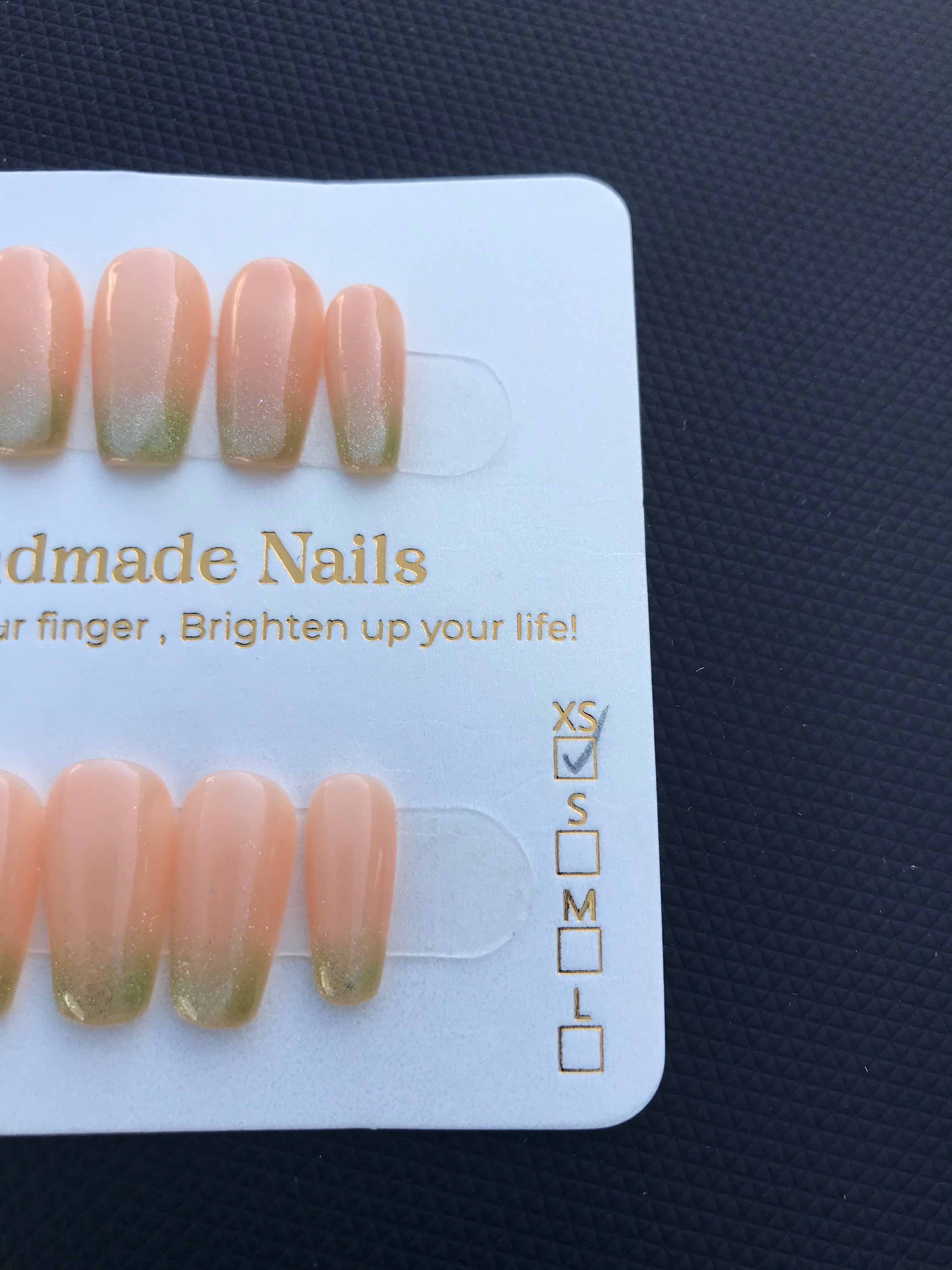 Green and peach ombré press on nails