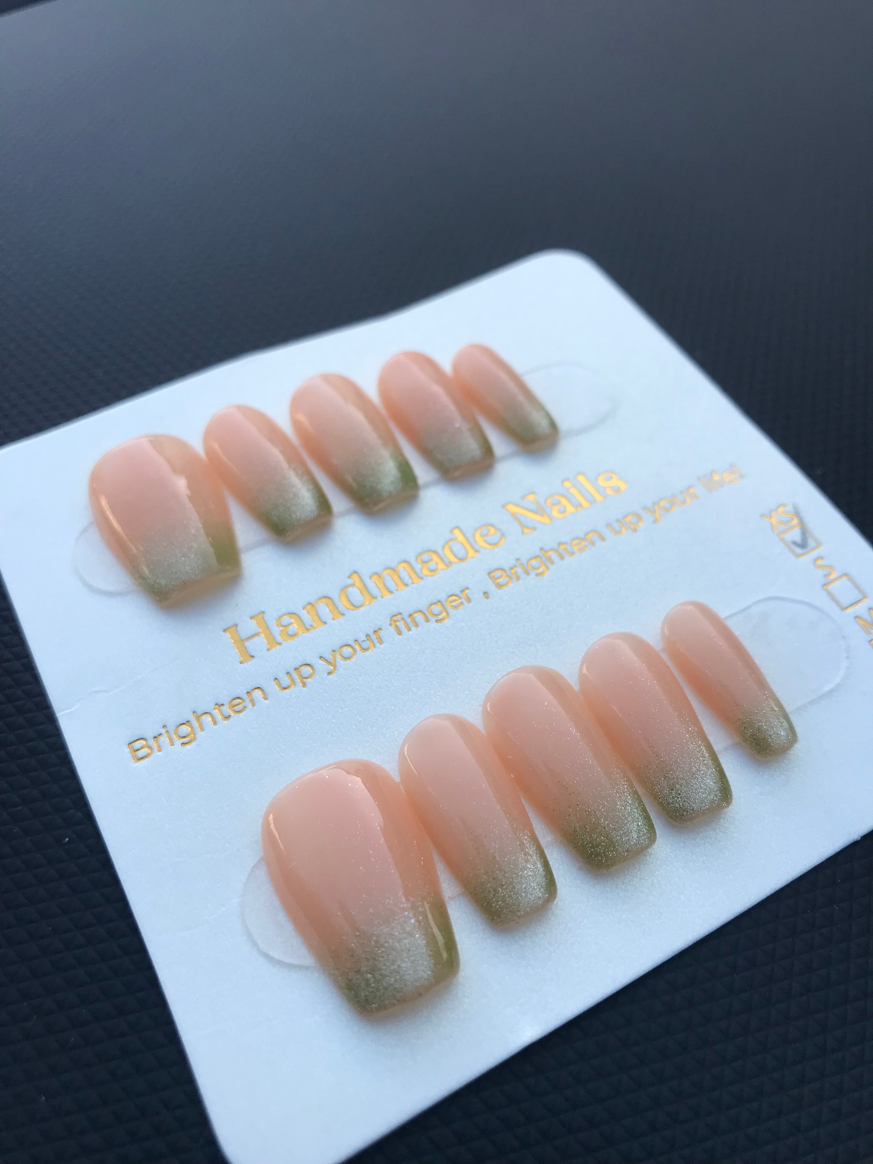 Green and peach ombré press on nails