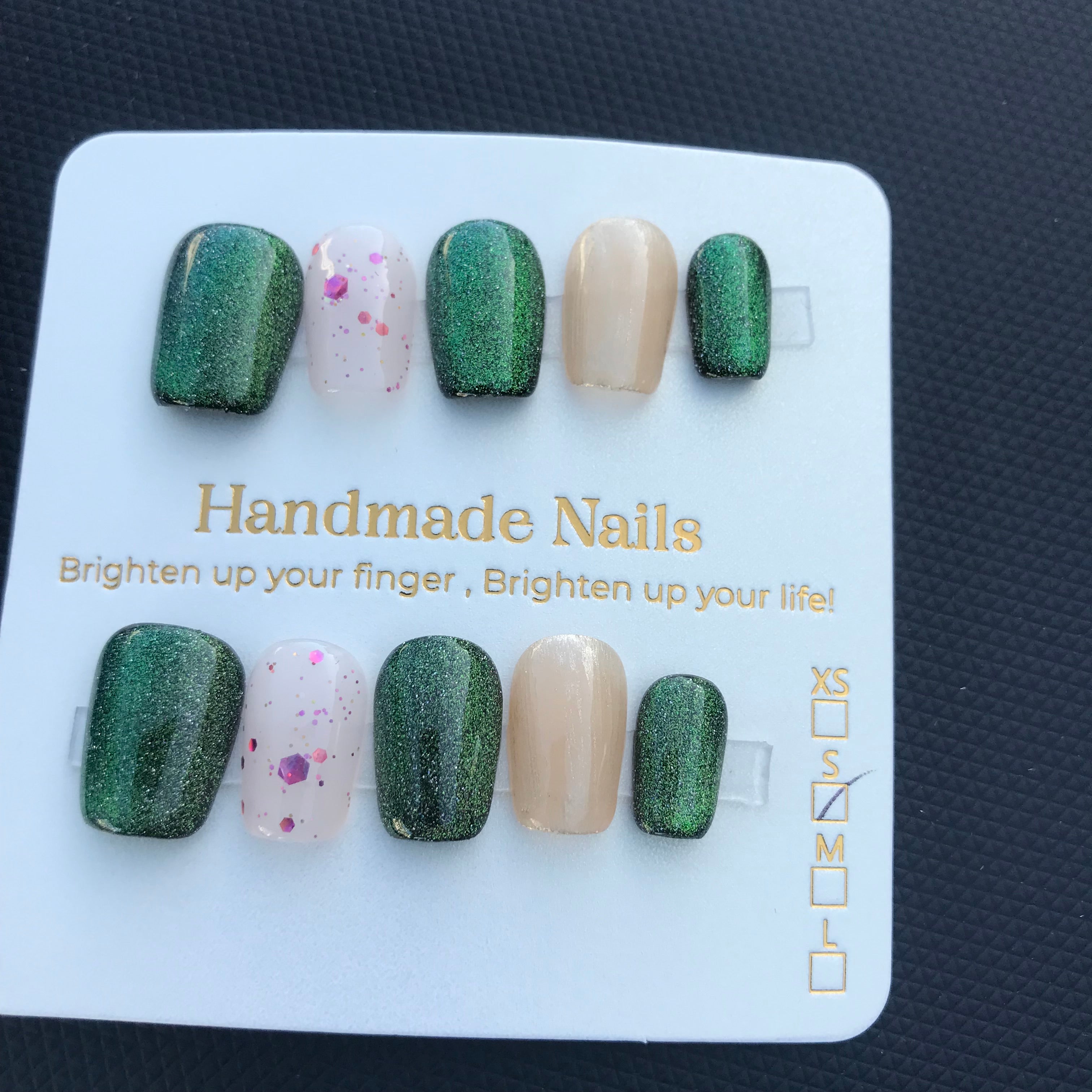 Green and purple gradient press on nails