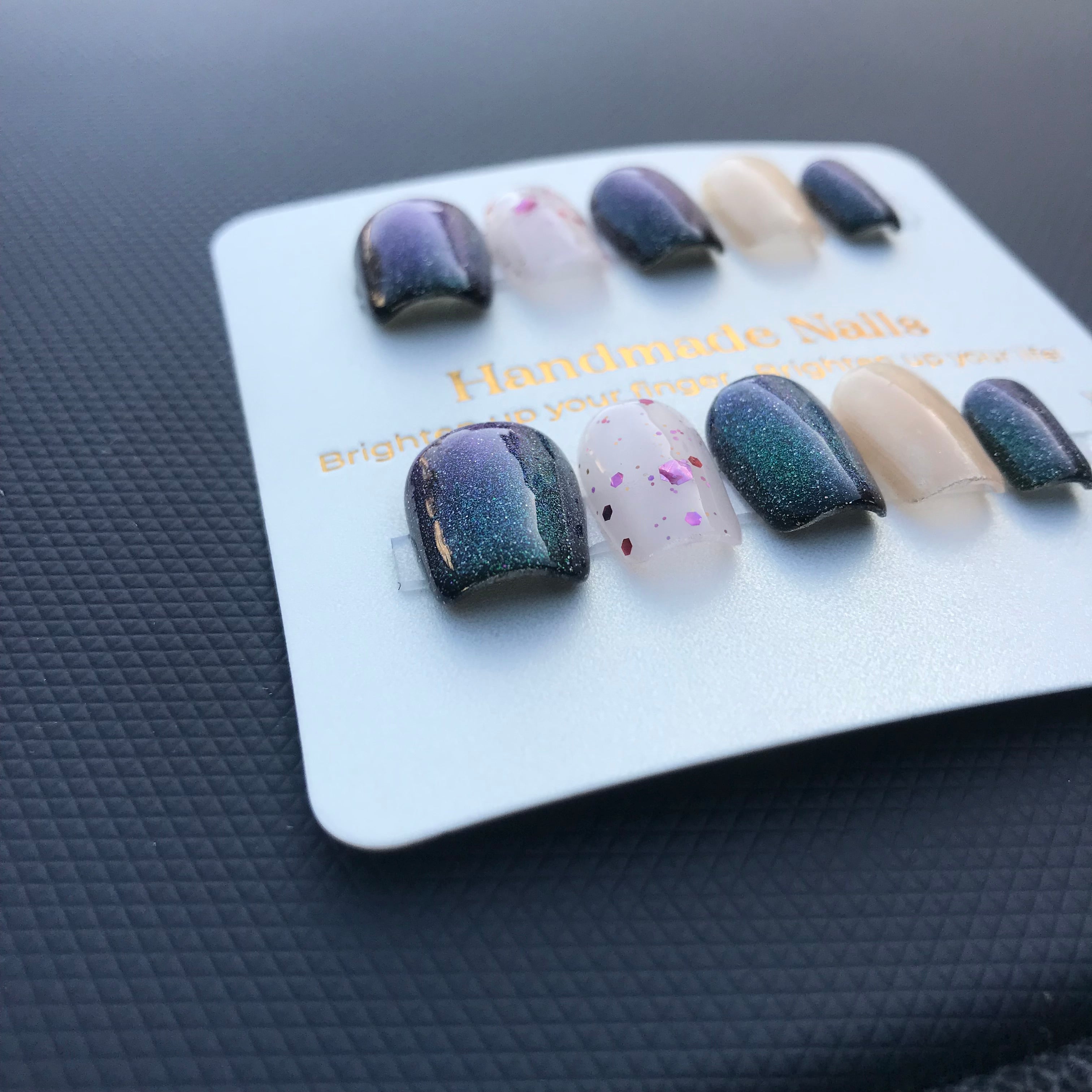 Green and purple gradient press on nails