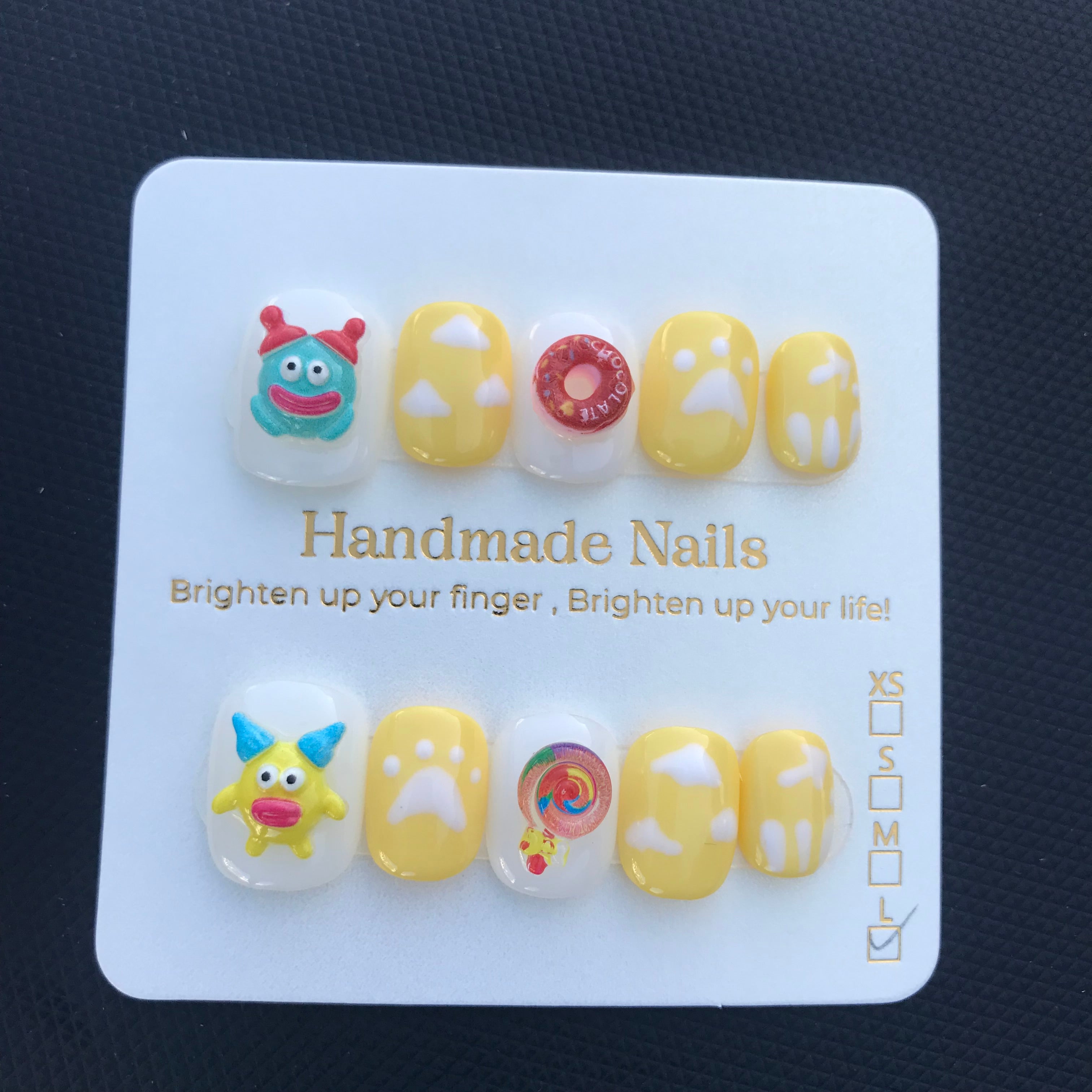 Yellow, white and red playful press on nails