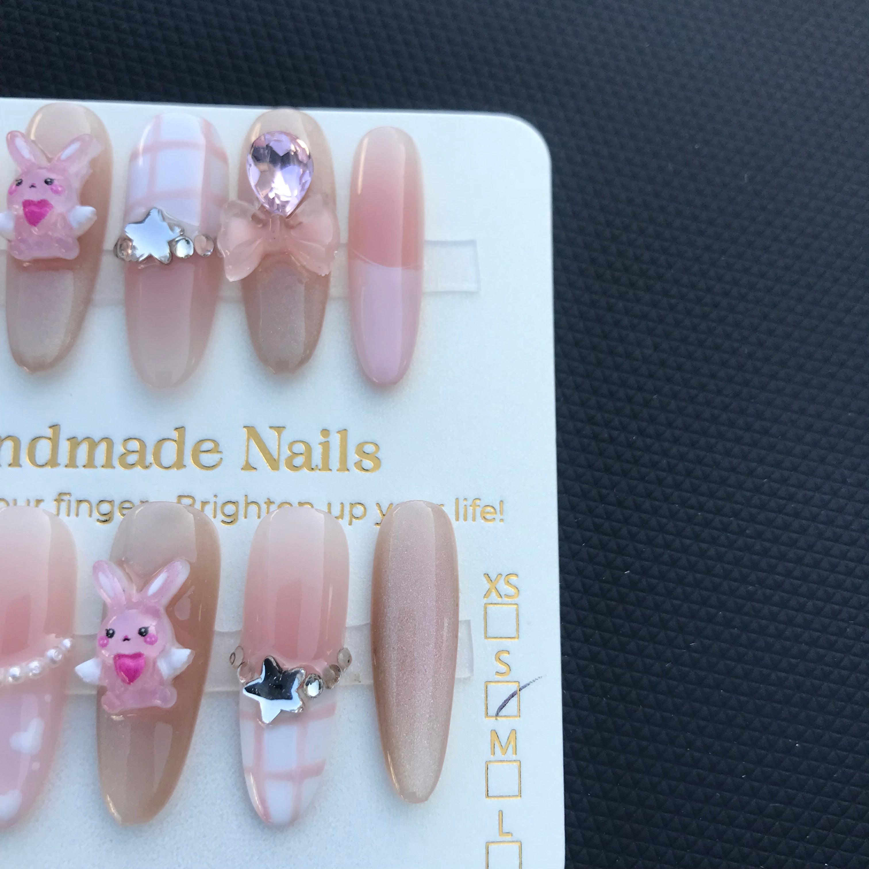 Pink, rhinestone, bunny cute press on nails